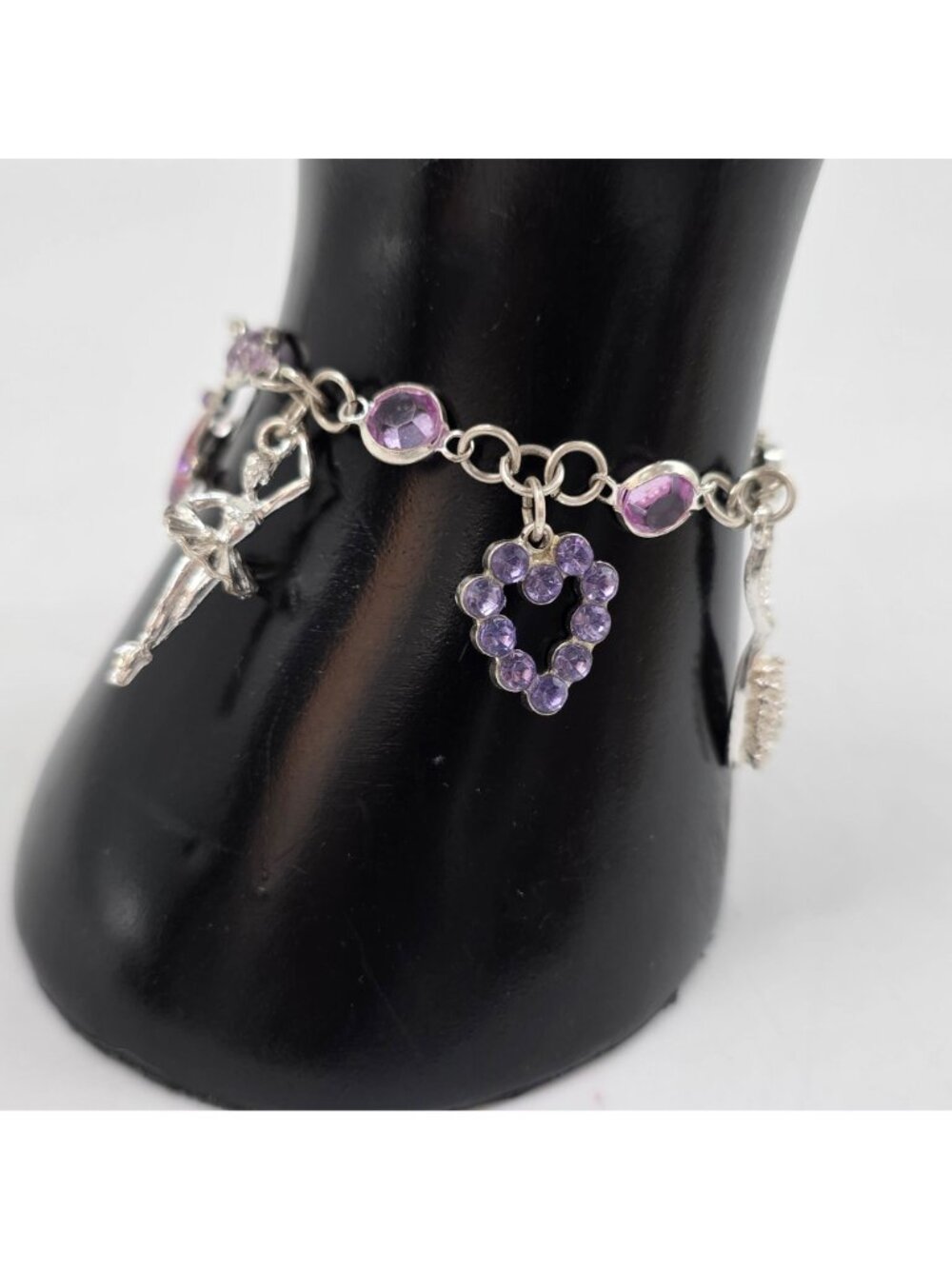 Princess-Themed Charms Bracelet Silver Tone With Pink & Purple Stones & - Picture 3 of 11